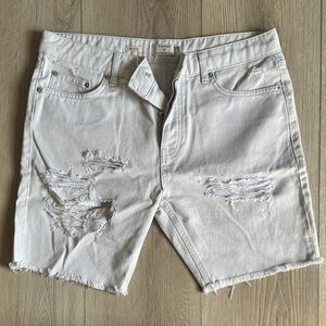 Topman Light Gray Distressed Jean Shorts